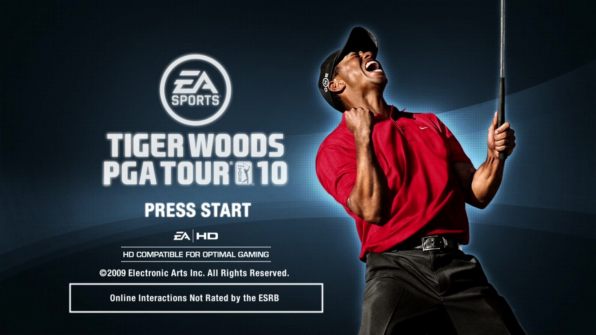 Tiger Woods PGA Tour 10 title screen for Xbox 360